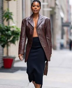 Gabrielle Union Brown Leather Blazer