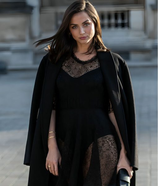 Paris Fashion Week Ana de Armas Black Wool Blend Trench Coat Paris Fashion Week Ana de Armas Black Wool Blend Trench Coat