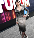 Jenna-Ortega-Netflix-Tudum-2025-Grey-Leather-Trench-Coat