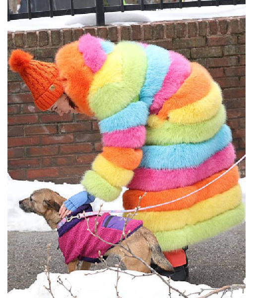 Elsbeth Carrie Preston Rainbow Faux Fur Trench Coat 2