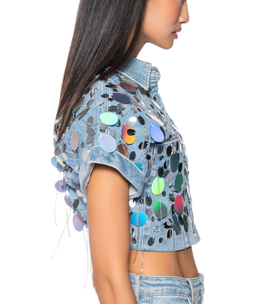 Zaria Imani Primer The Chi S08 Lynae Sequin Crop Denim Jacket 3