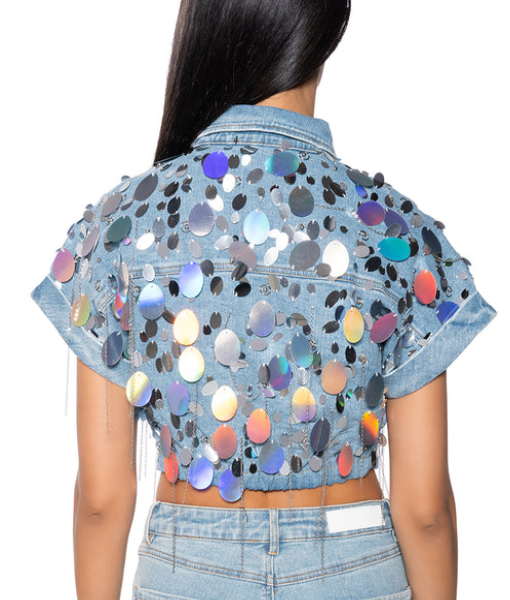 Zaria Imani Primer The Chi S08 Lynae Sequin Crop Denim Jacket 4