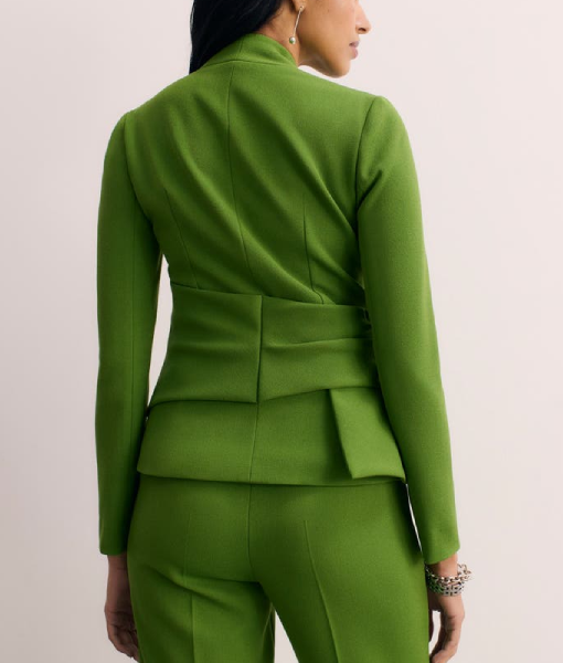 America’s Newsroom 2026 Aishah Hasnie Tailored Waist Green Wrap Top 3
