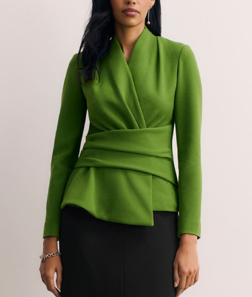 America’s Newsroom 2026 Aishah Hasnie Tailored Waist Green Wrap Top 4